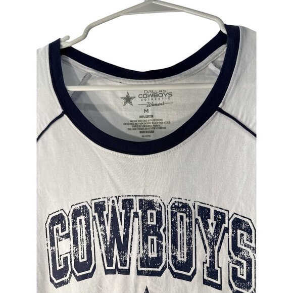 Dallas Cowboys Womens Raglan T-Shirt Medium White & Navy Cotton Tee EUC - Picture 3 of 4